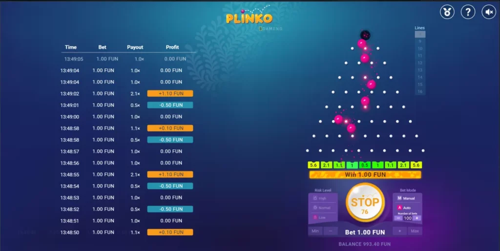 1xBet Plinko Game