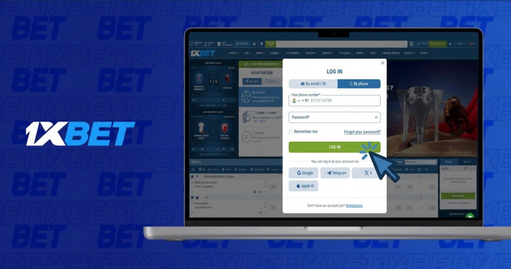 1xBet Login form in India